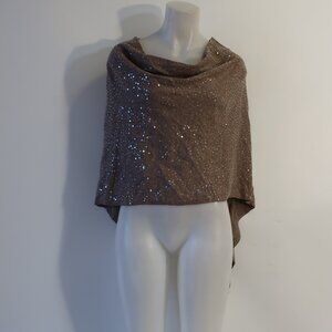 NWD Womens Minnie Rose Brown Sequin Poncho Sweater OS